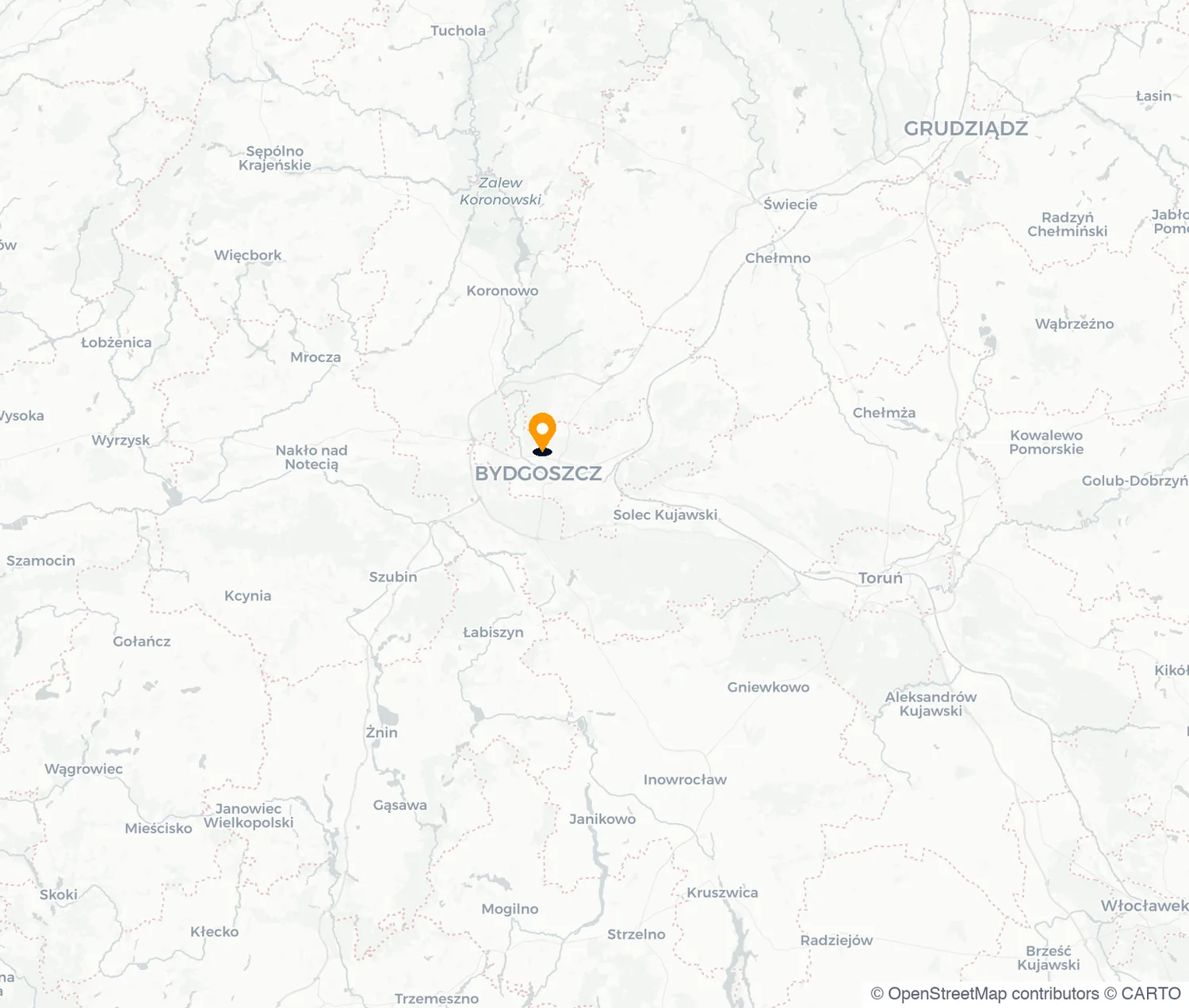 Mapa obszaru działania — Bydgoszcz i województwo kujawsko-pomorskie